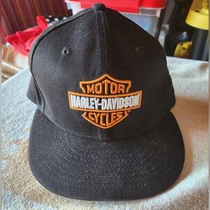 Harley-Davidson Black Orange New Era Fitted Baseball Hat Sz 7 XS